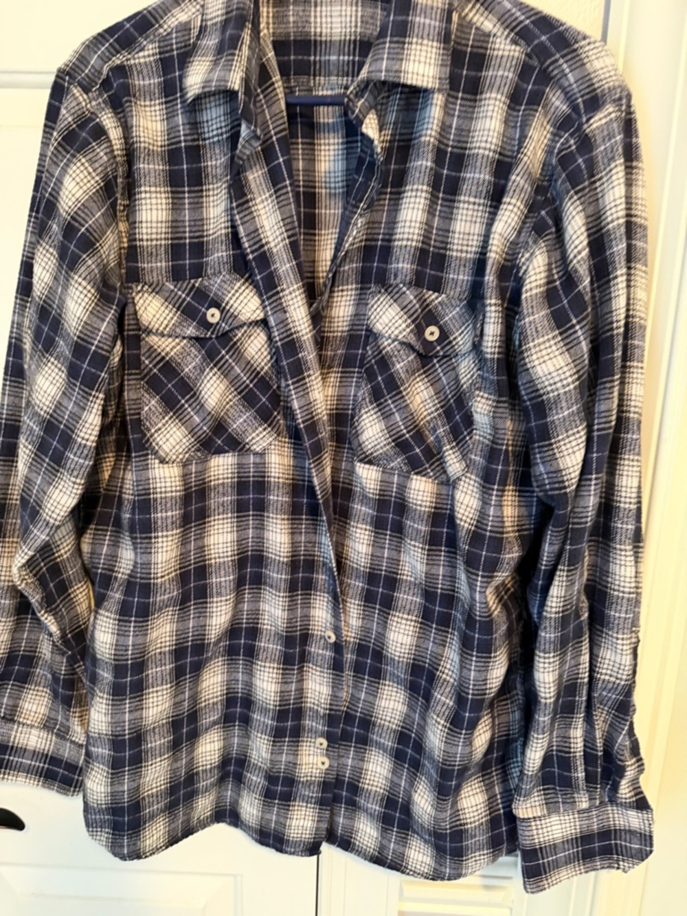 Blue and White Plaid Button-Up Shirt